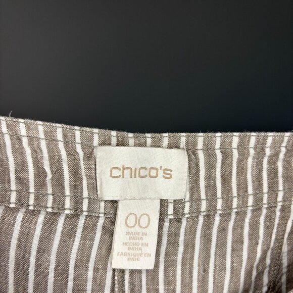 CHICO'S Straight Linen Trouser Womens 00 Tan White Striped - Picture 5 of 5